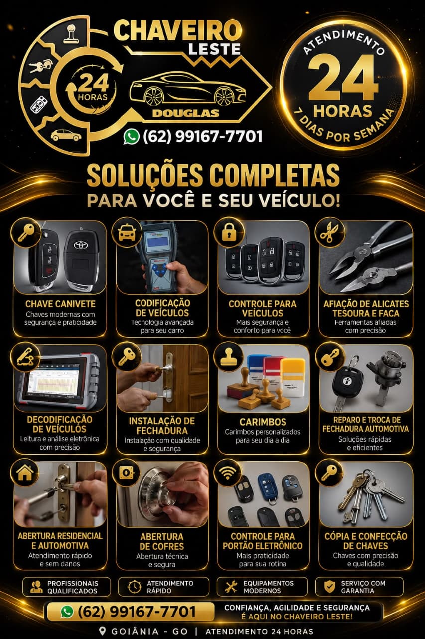 Serviços do Chaveiro Leste: chaves de carro, fechaduras, cofres e cópias de chaves